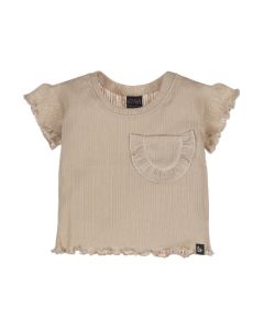 Loose fit ruffle top pointelle beige