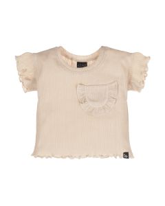 Loose fit ruffle top pointelle sand