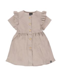 Ruffle button dress linnen dark beige (korte mouw)