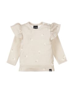 Ruffle longsleeve daisy stem beige rib