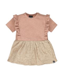 Vertical ruffle romper jurkje rib salmon rose
