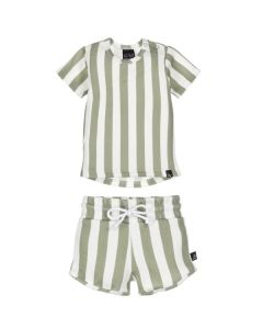 Outfit wafel set vertical stripes green