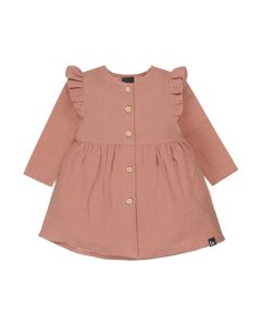 Ruffle button dress linnen (dark dusty pink) 