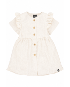 Ruffle button dress linnen licht beige