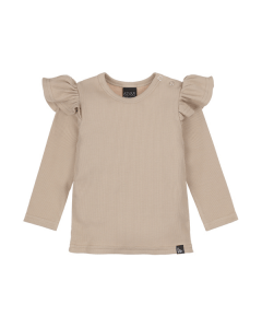 Ruffle longsleeve rib beige