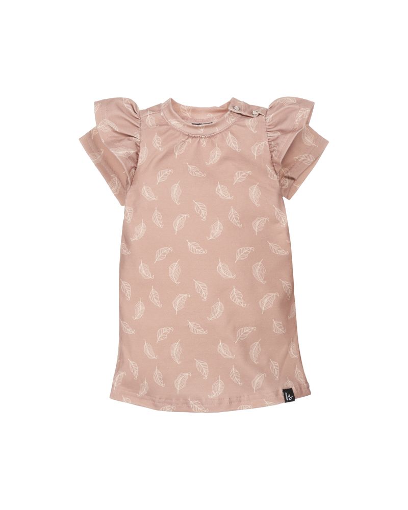 A-lijn jurkje dusty pink leafs korte mouw (korte mouw)
