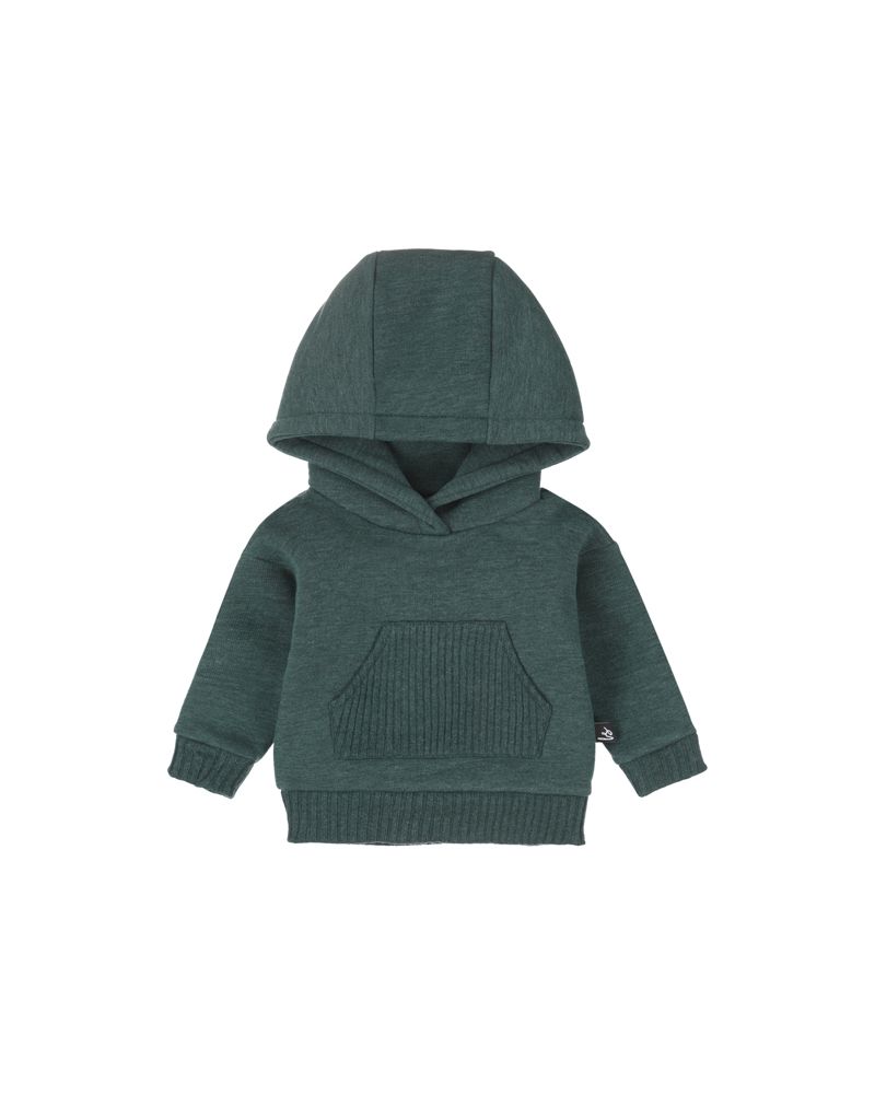 Capuchon sweater with rib gemeleerd petrol