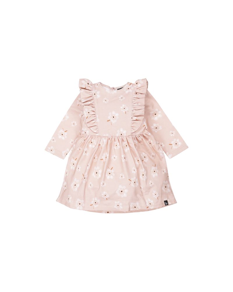High waist ruffle dress rose blossom flowers (dusty pink)