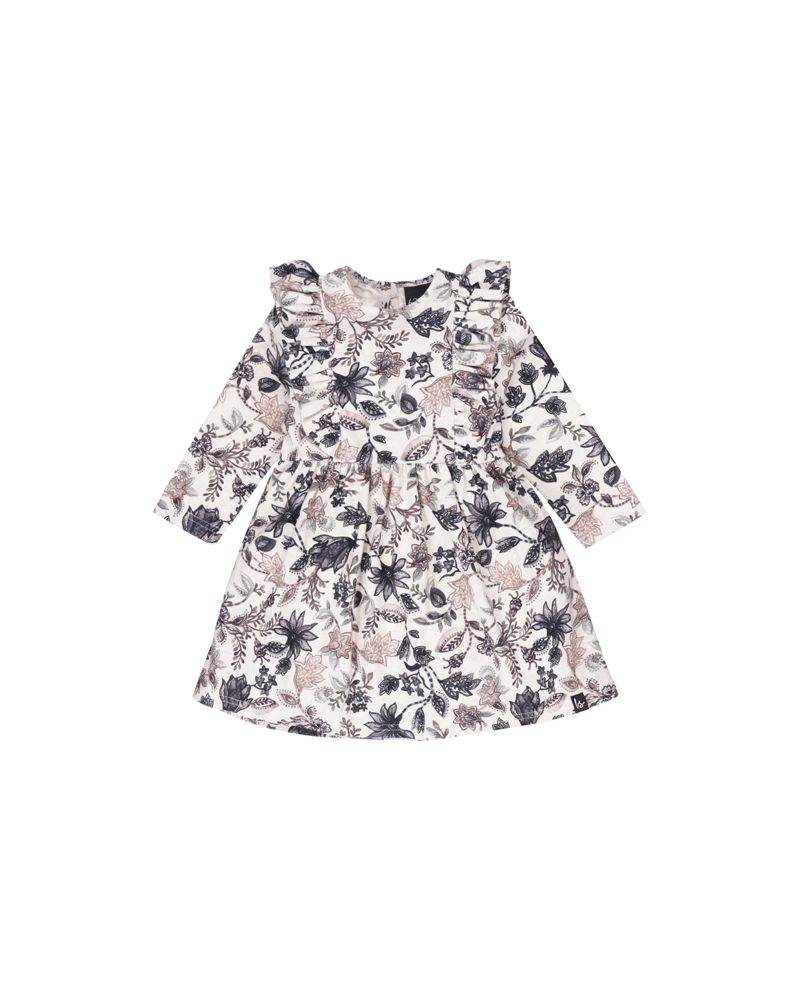 High waist ruffle jurkje bohemian flowers midnight