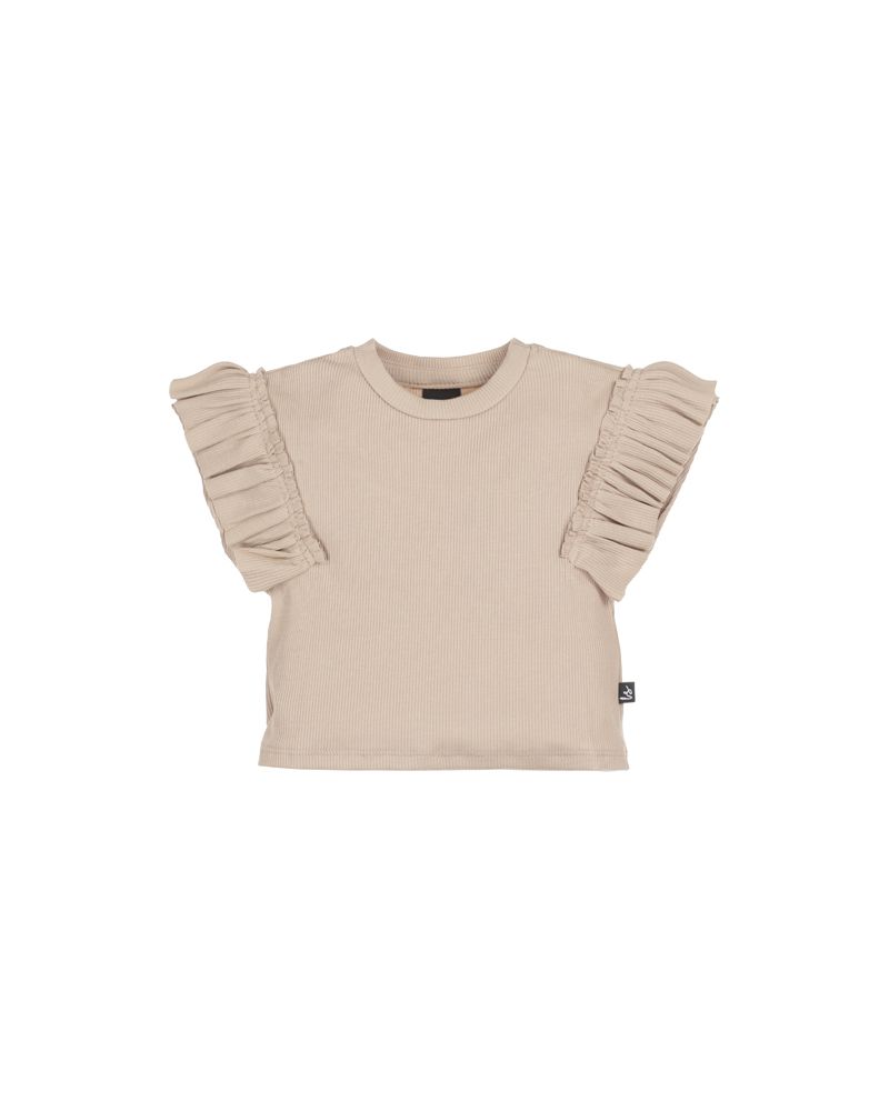 Loose fit t-shirt ruffles rib beige