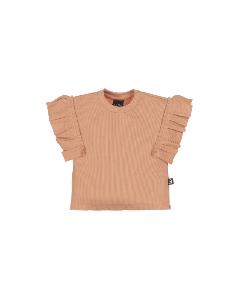 Loose fit t-shirt ruffles rib perzik