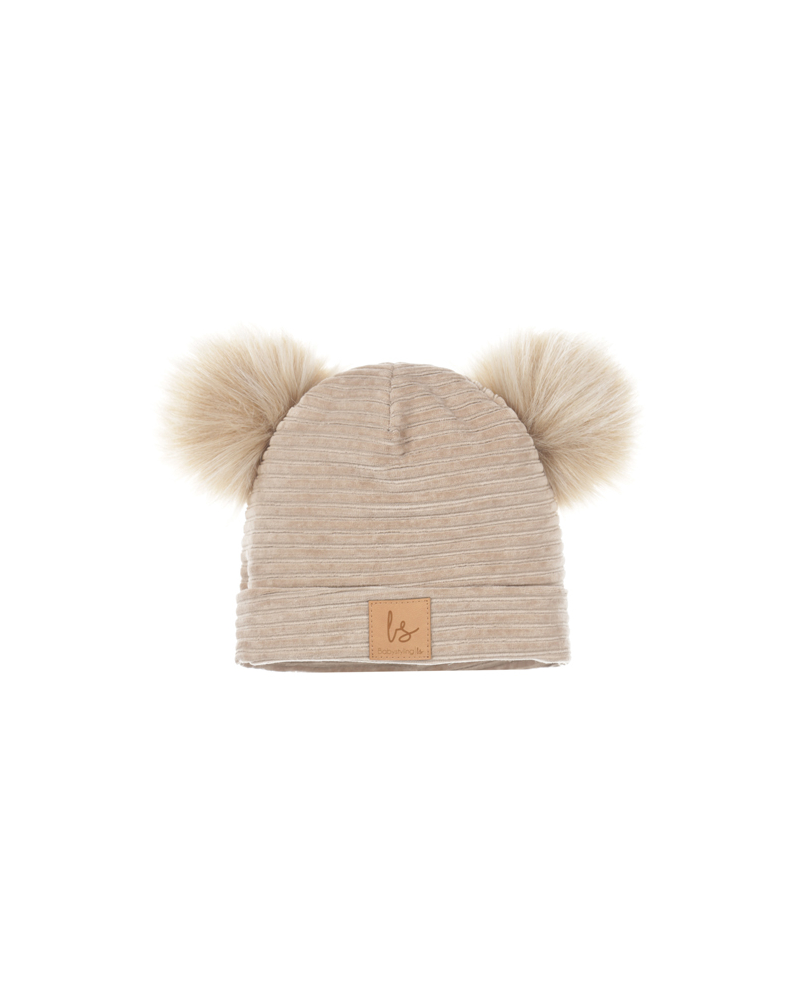 Pompom bear mutsje (light oak) (adult)