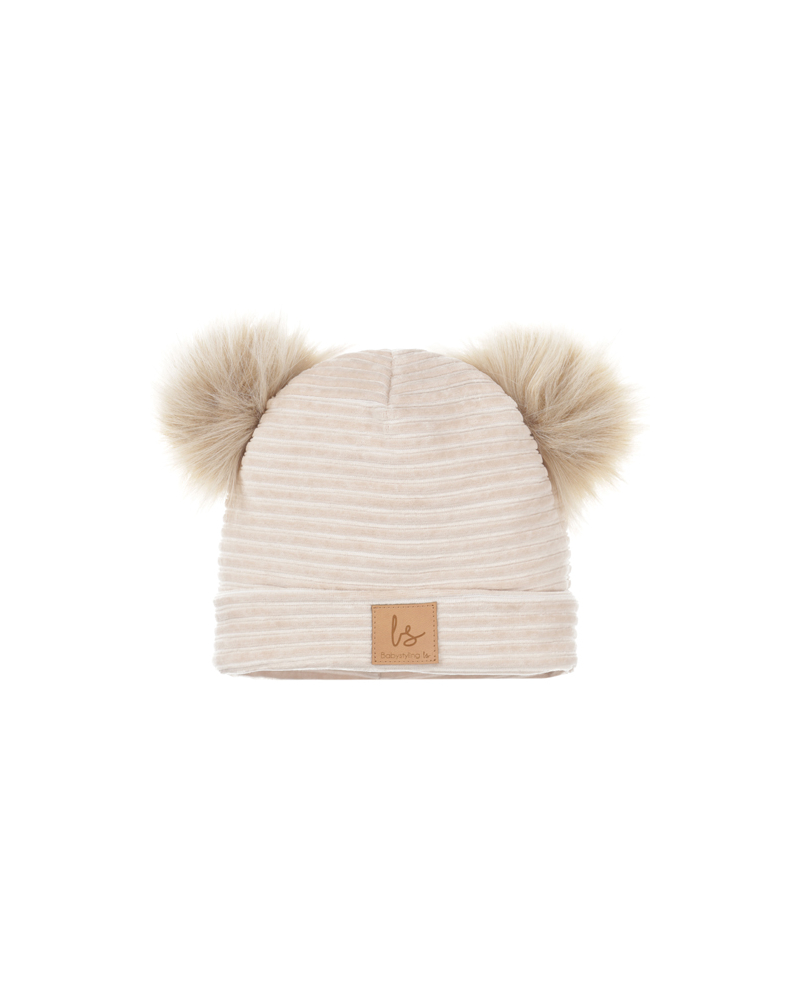 Pompom bear mutsje (sand) (adult)