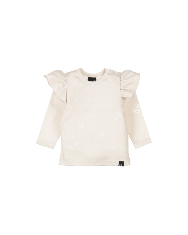 Ruffle longsleeve daisy light beige rib
