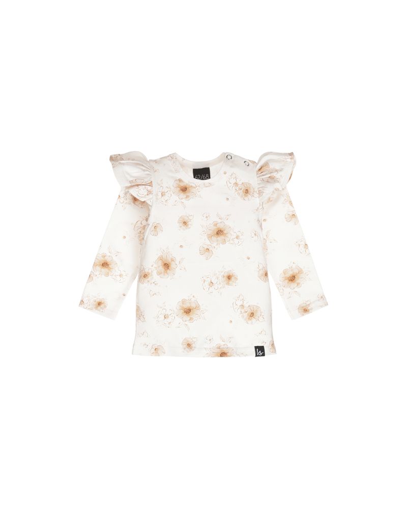 Ruffle longsleeve rib floral brown off-white