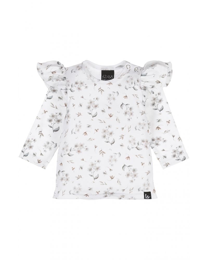 Ruffle longsleeve sarah beige ivory rib (wit) 