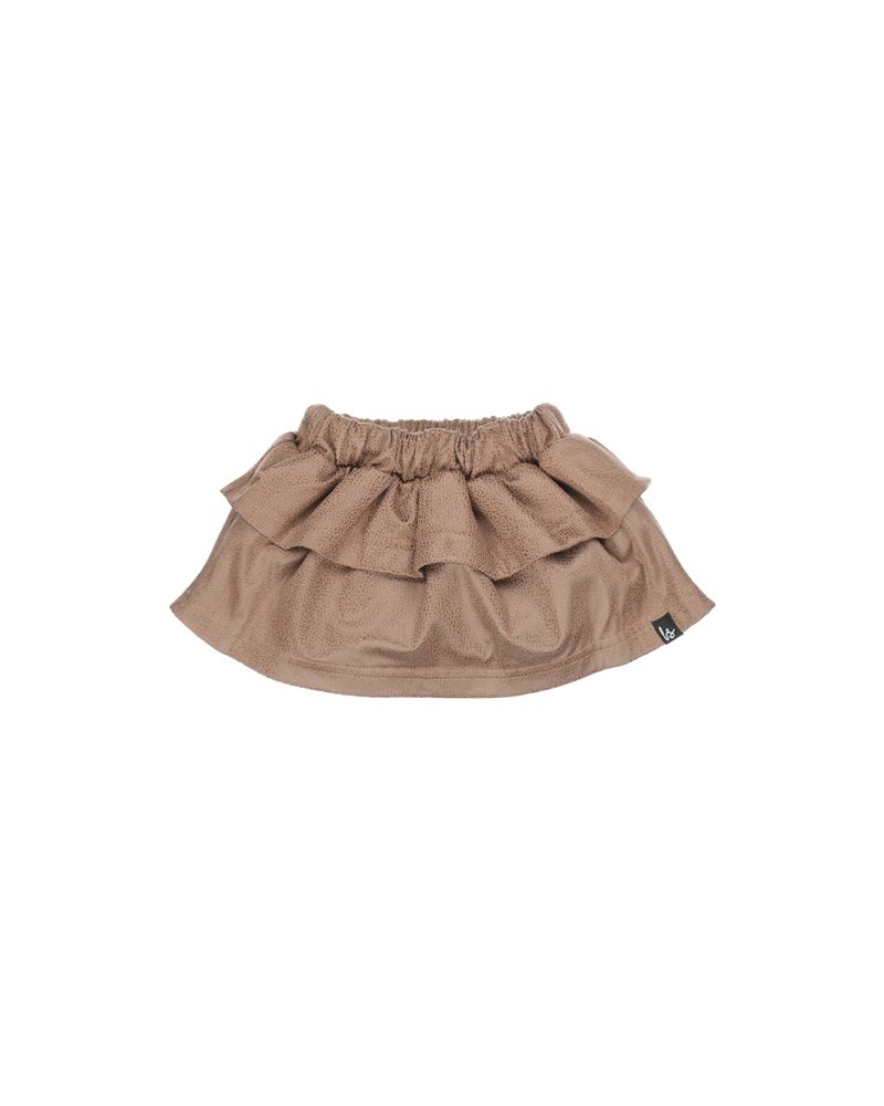 Ruffle rokje vintage leather look (donker beige)