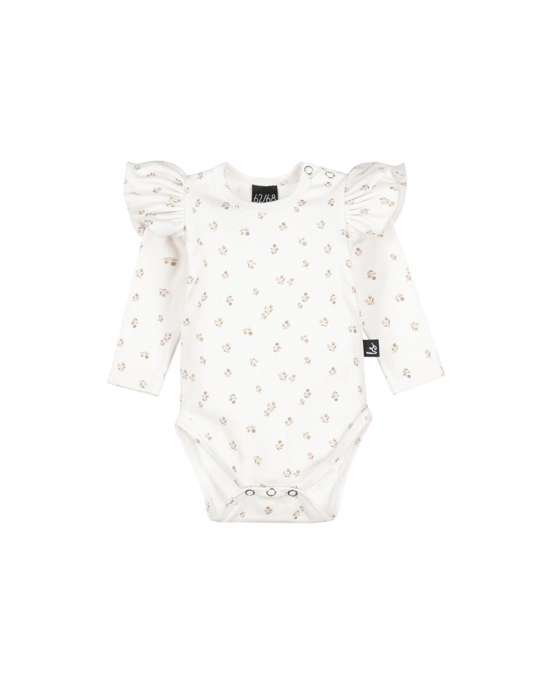 Ruffle romper belly brown flowers rib (off white)