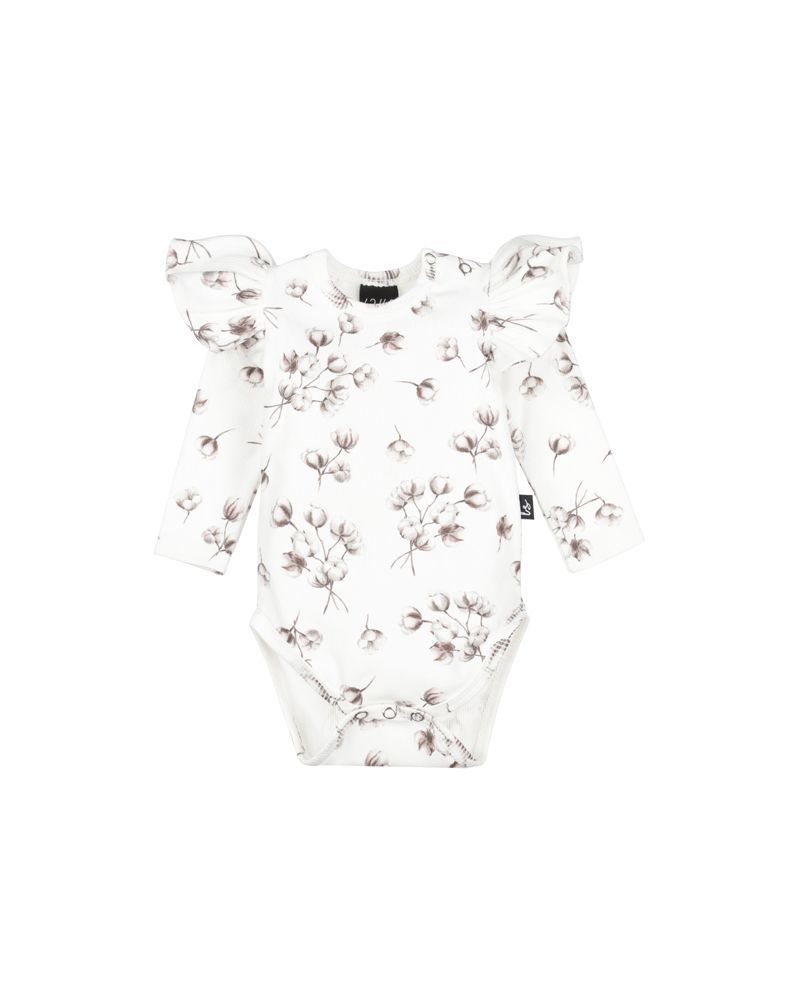 Ruffle romper cotton flowers rib (off white)