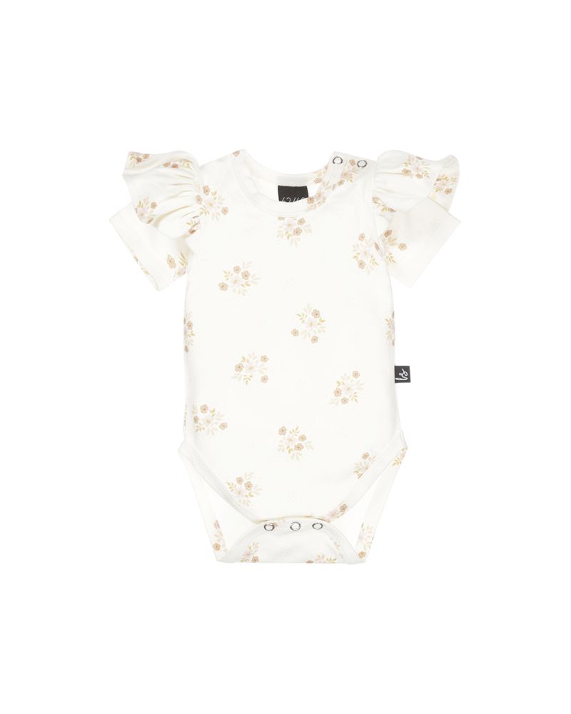 Ruffle romper flowers dots earthy (korte mouw)