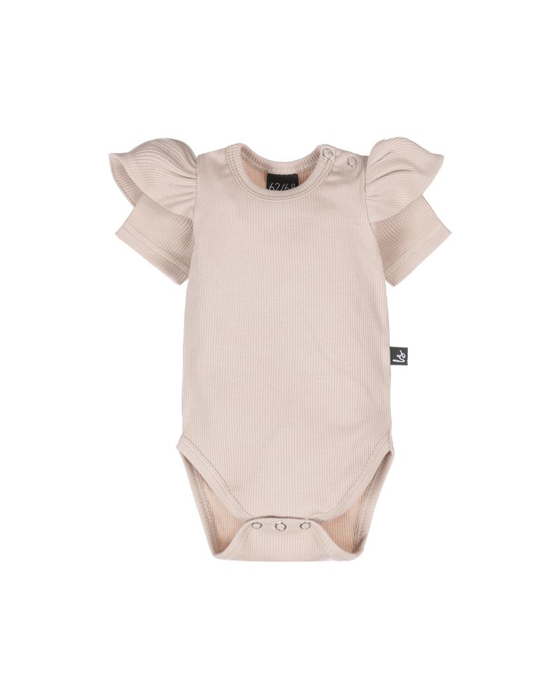 Ruffle romper rib beige (korte mouw)