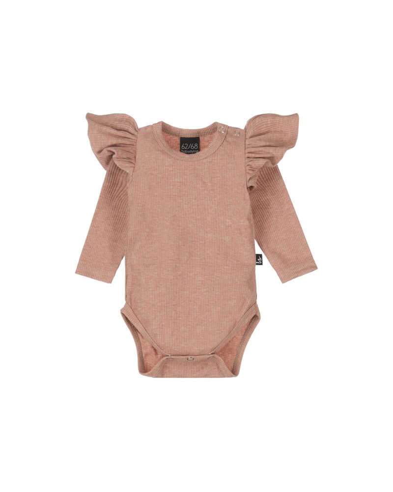 Ruffle romper rib gemeleerd clay pink