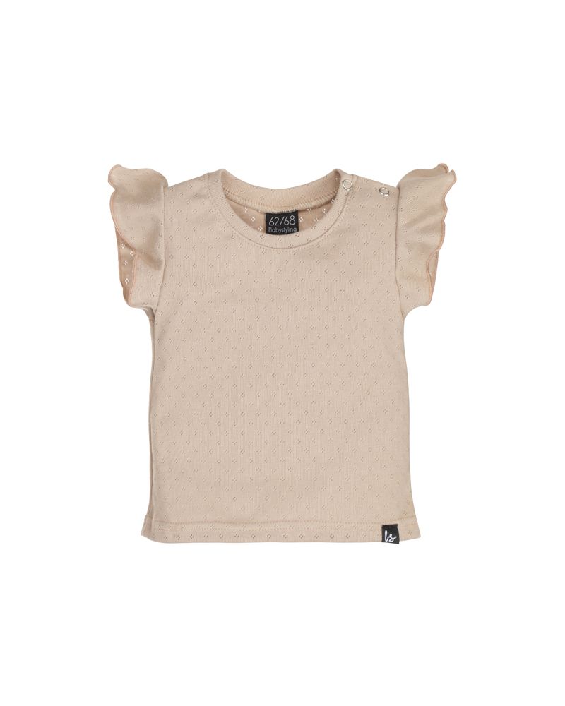 Ruffle sleeves t-shirt pointelle beige