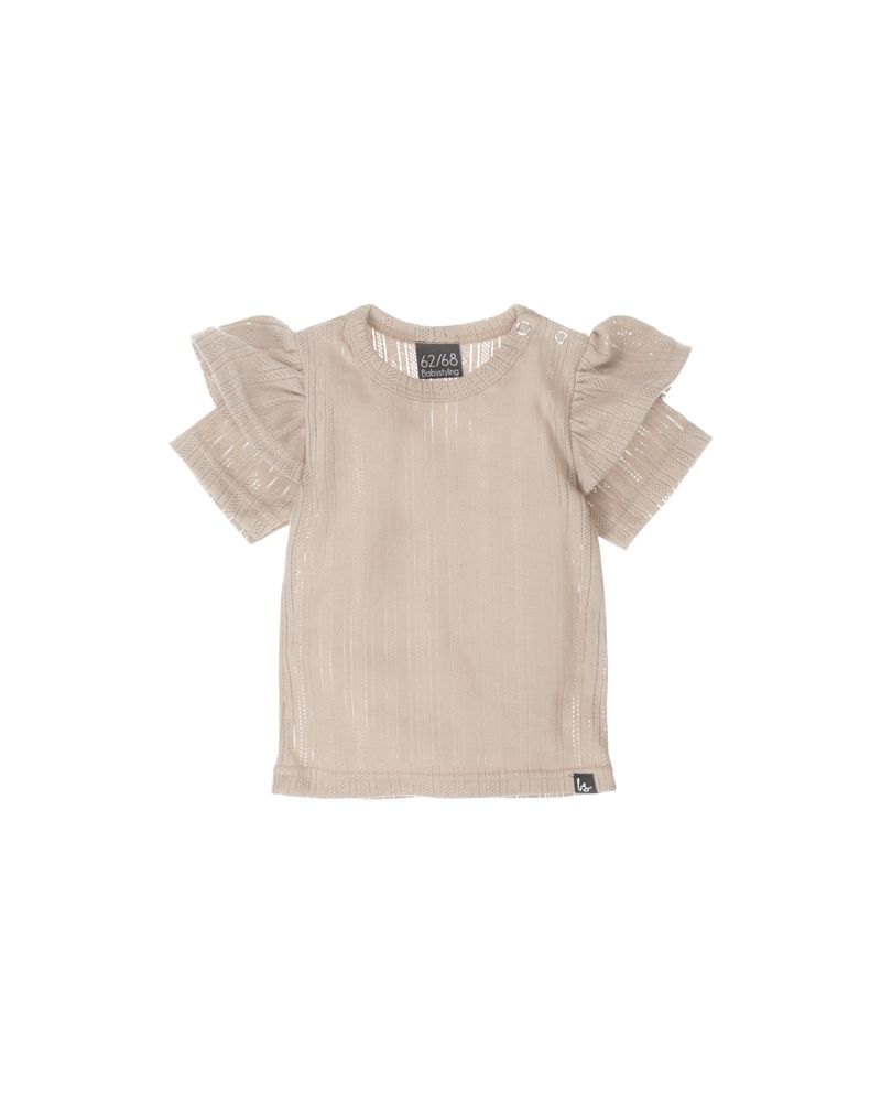 Ruffle t-shirt pointelle (strepen) beige