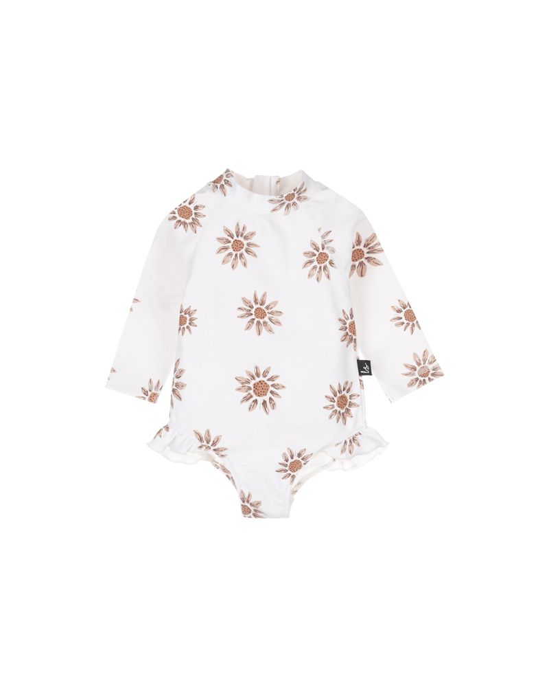 Swimsuit with ruffles sunny flowers (UV-protection)