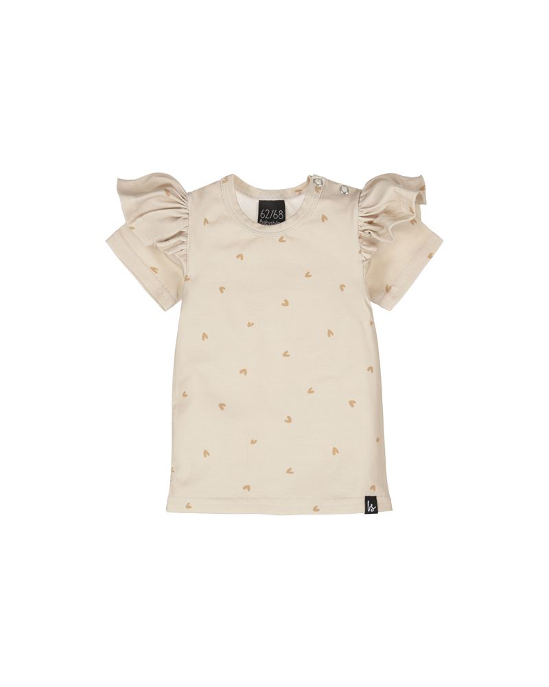Ruffle t-shirt little hearts beige
