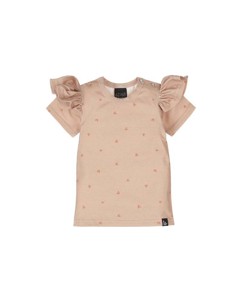 Ruffle t-shirt little hearts old rose