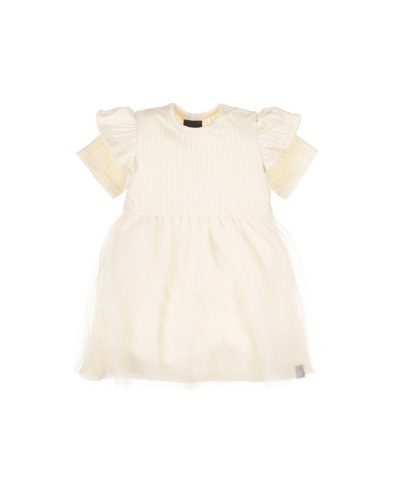 Tule jurkje groovy rib light beige (korte mouw)