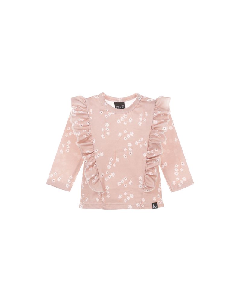 Vertical ruffle longsleeve snow flowers (dark dusty pink)