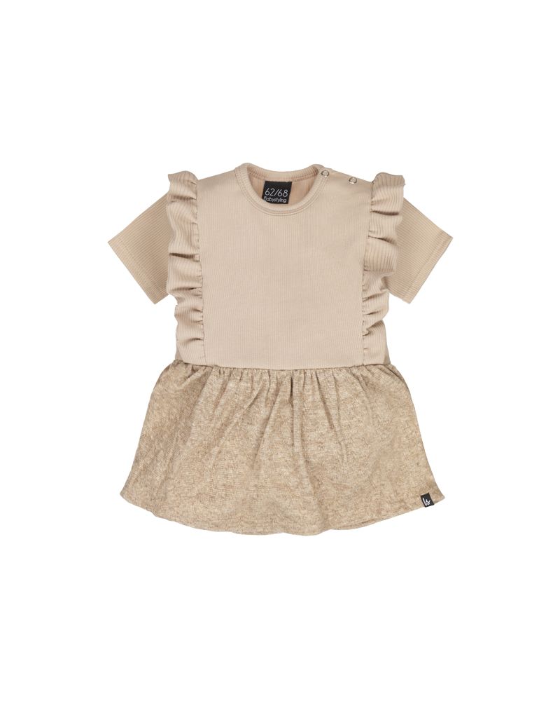 Vertical ruffle romper jurkje rib sand
