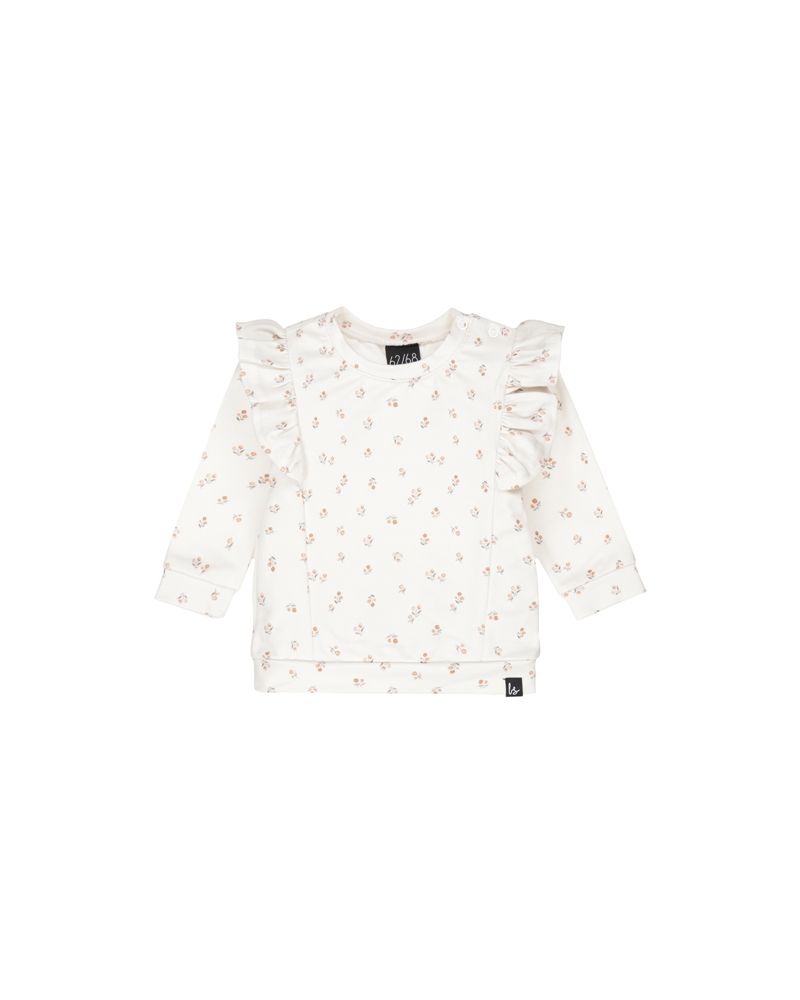 Vertical ruffle sweater belly peach flowers