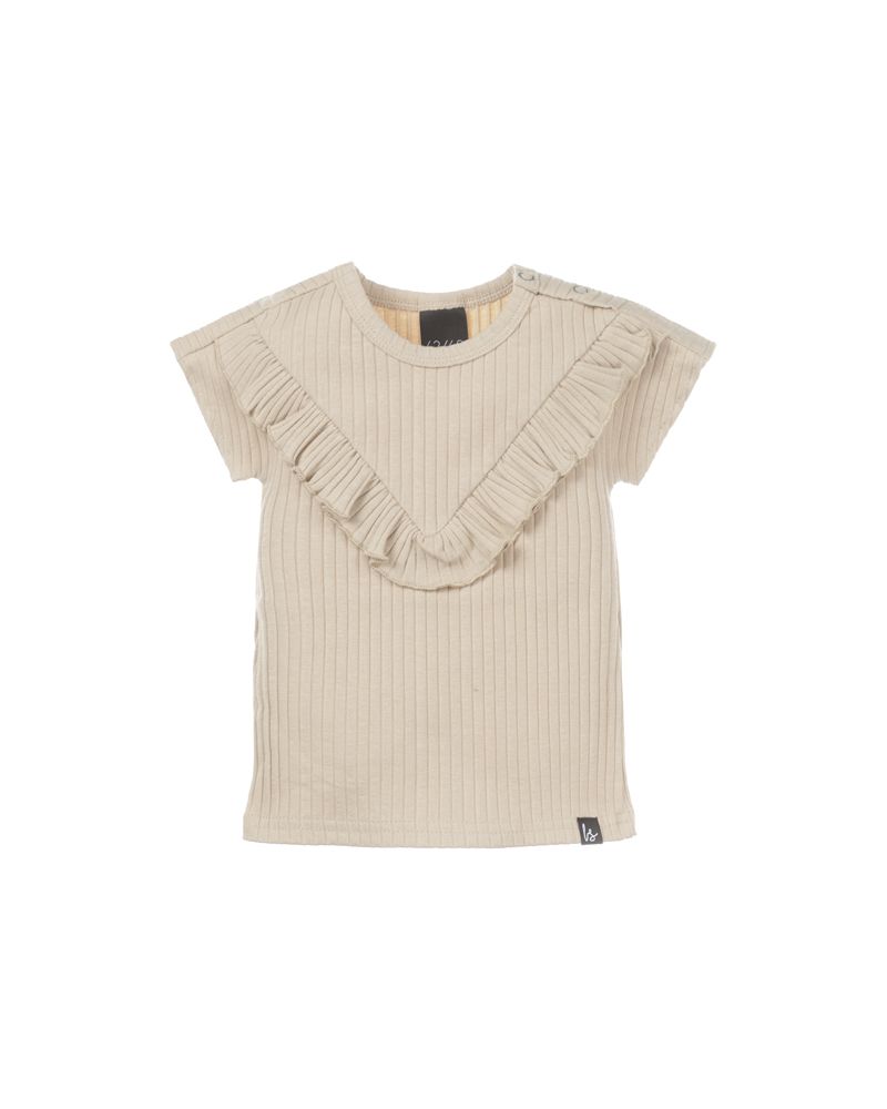 V-shape ruffle t-shirt groovy rib (beige)