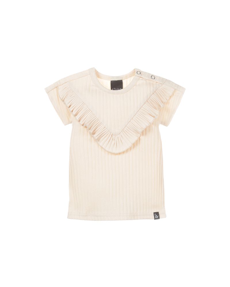 V-shape ruffle t-shirt groovy rib (nude)