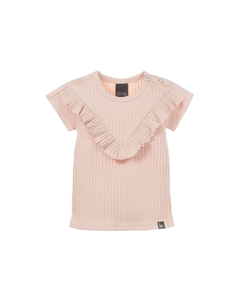 V-shape ruffle t-shirt groovy rib (rose)