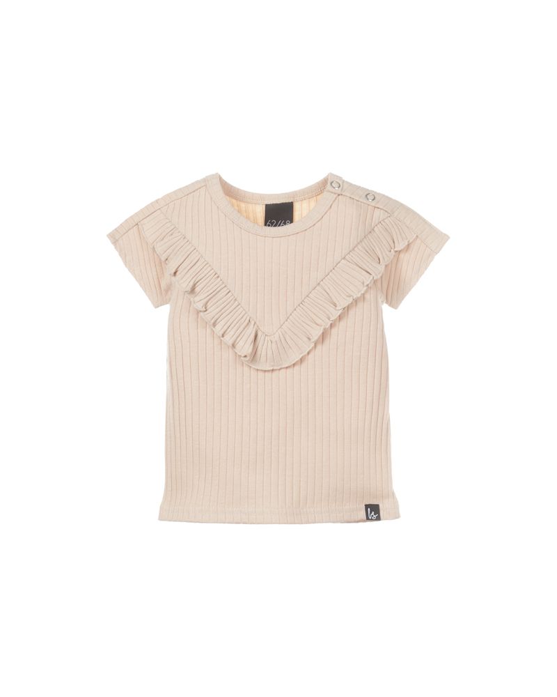 V-shape ruffle t-shirt groovy rib (sand)