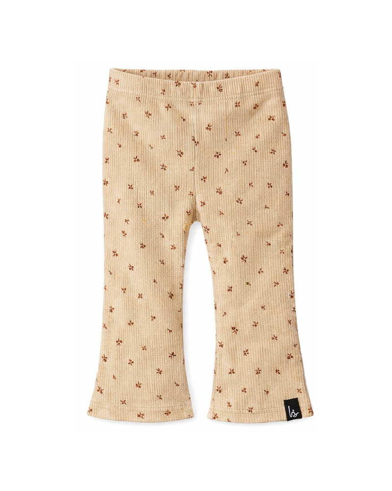 Flared pants bloemetjes rib (beige)