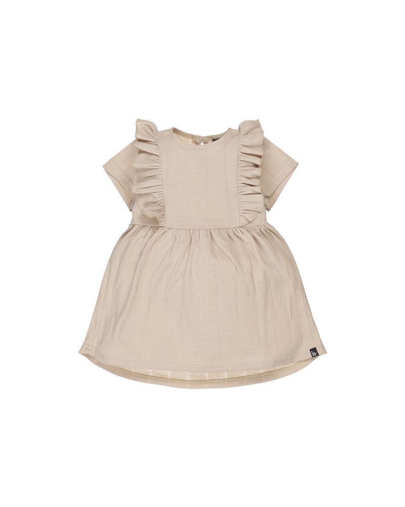 High waist ruffle dress sand (korte mouw) 