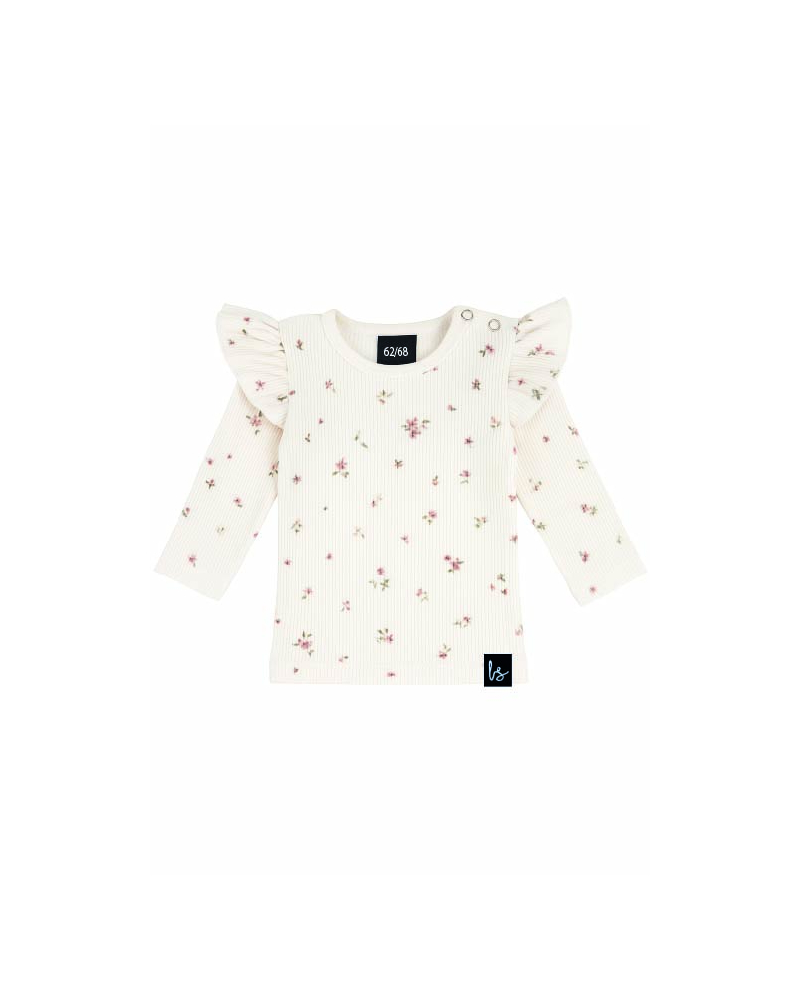Ruffle longsleeve offwhite/brown rib (wit)