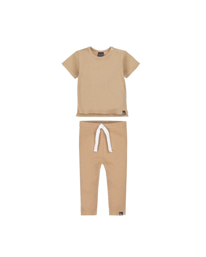 Outfit rib jersey set camel