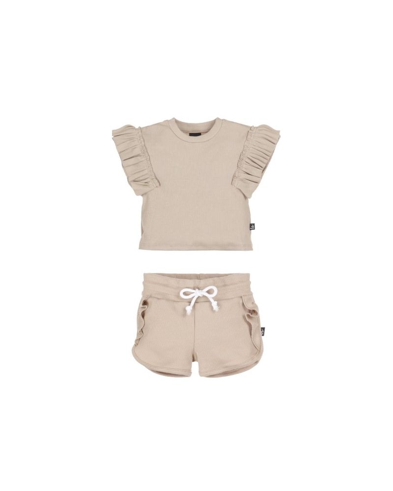 Outfit ruffles set beige