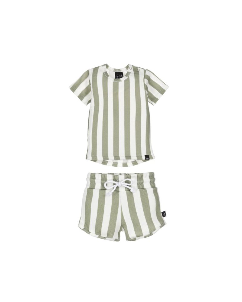 Outfit wafel set vertical stripes green