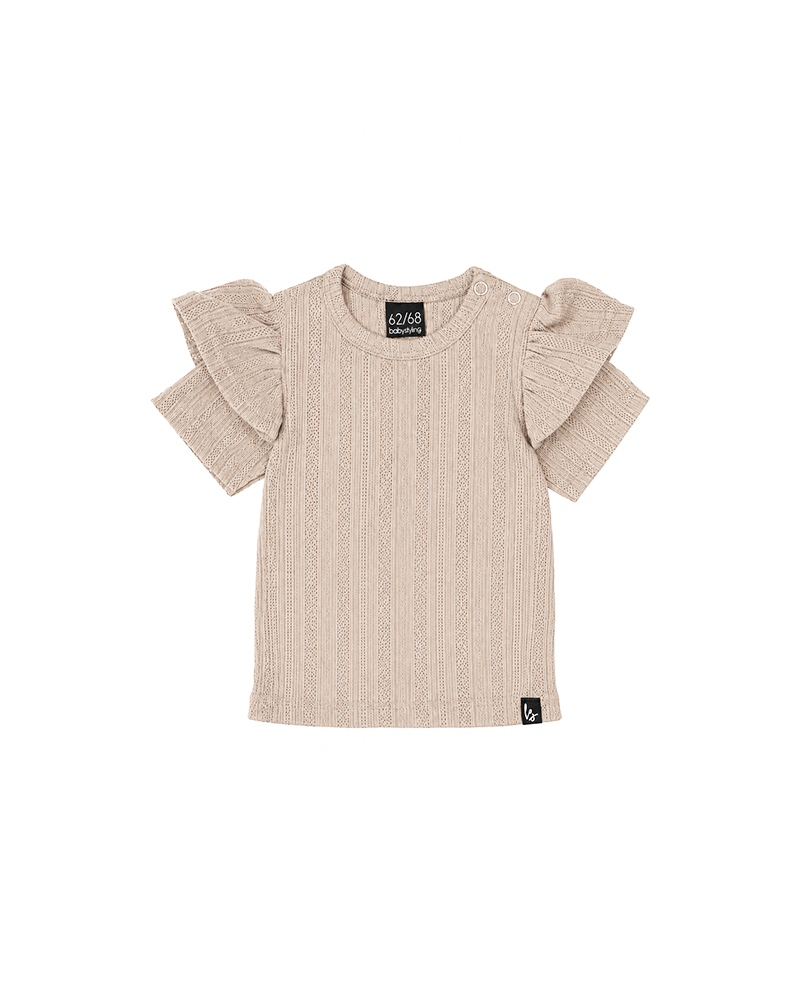 Ruffle t-shirt pointelle (strepen) beige