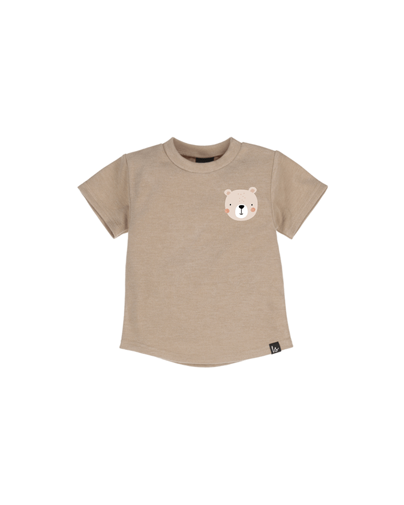 Rib jersey t-shirt beertje bedrukt (licht bruin)