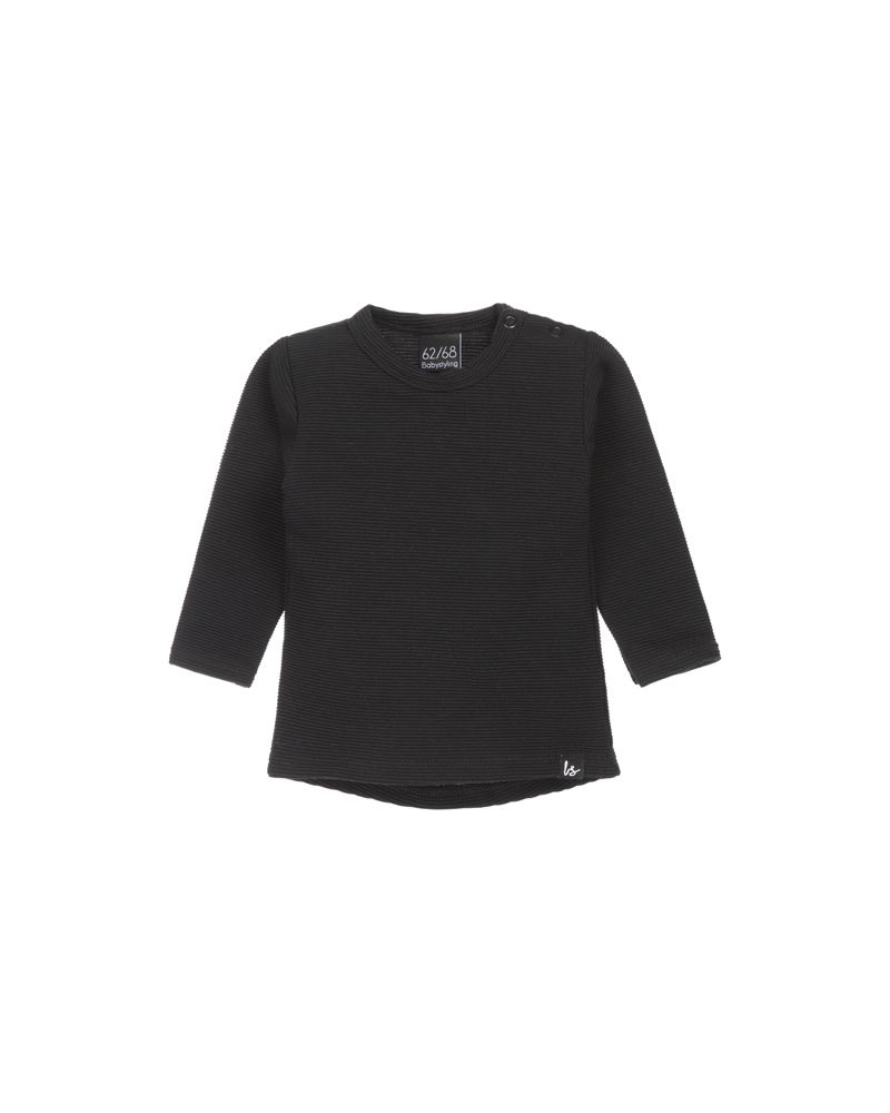 Rib longsleeve (rounded back) (zwart)