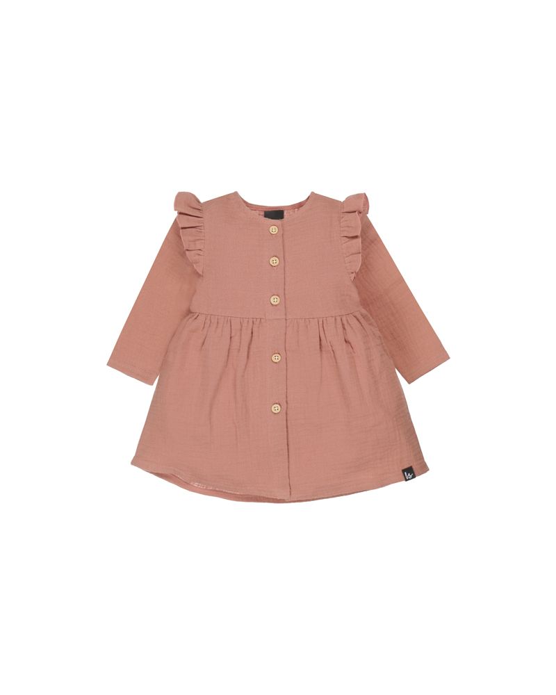 Ruffle button dress linnen (dark dusty pink) 
