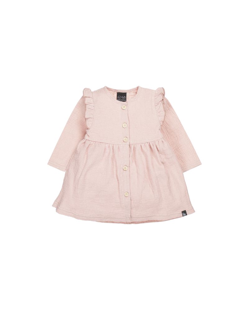 Ruffle button dress mousseline licht roze